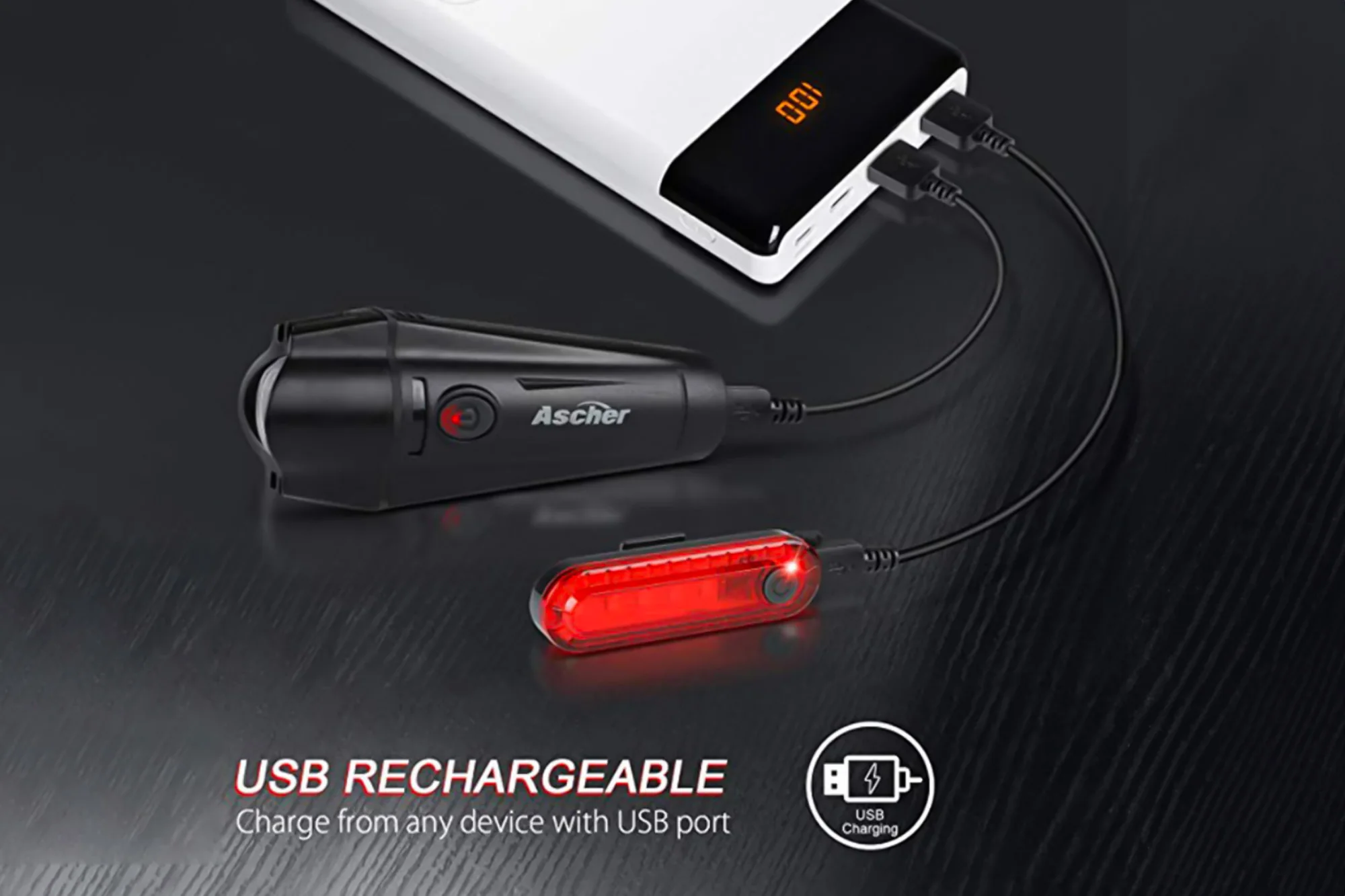 USB Rechargeable Front and Rear Light - Image 4